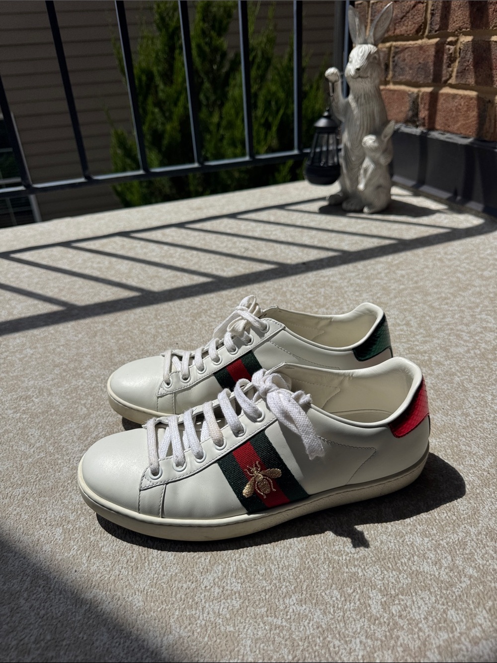Gucci White Leather Sneakers with Red & Green Heel Tabs